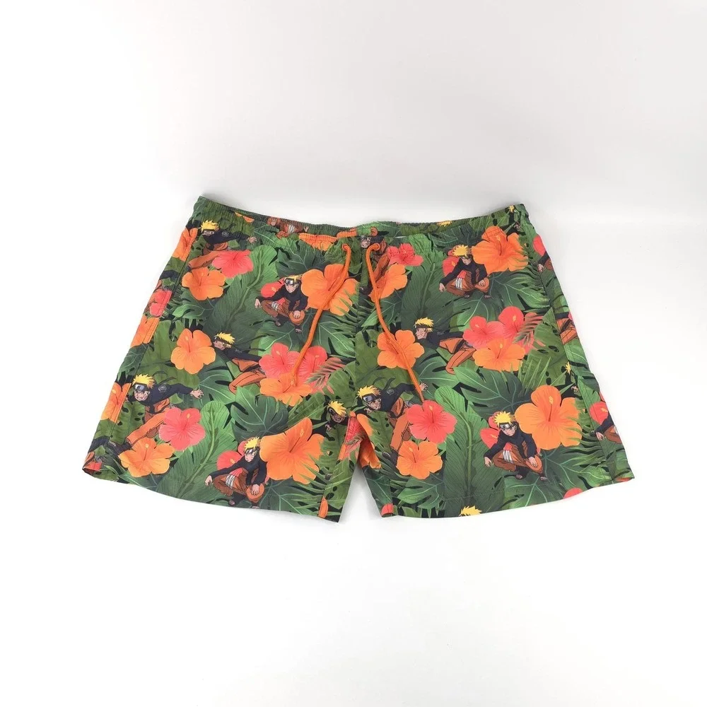 Naruto Shippuden Mens 2XL Swim Trunks Floral Tropical Board Shorts